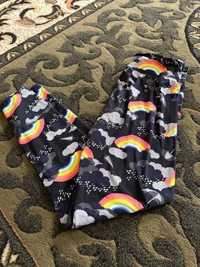 LuLaRoe Black Leggings with Rainbow Cloud Print